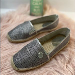 Michael Kors Kendrick Metallic Silver Mesh Espadrille - Like New